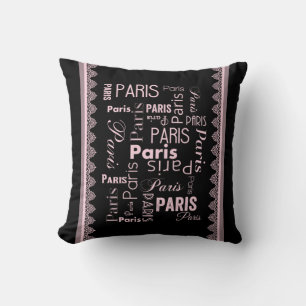 Paris black and pink paris theme  throw pillow