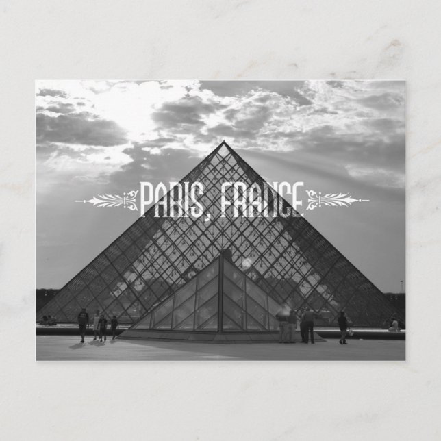Paris Black and White Travel Postcard Louvre (Front)