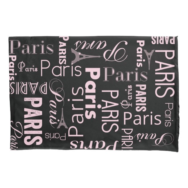 Paris, black, pink, paris print pillowcase (Front)