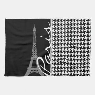 Paris; Black & White Houndstooth Kitchen Towel
