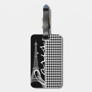 Paris; Black & White Houndstooth Luggage Tag