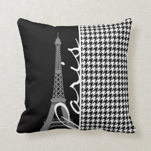 Paris; Black & White Houndstooth Throw Pillow