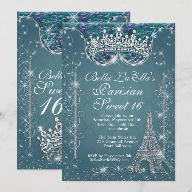 Paris Bling Birthday Party Invitations (Front/Back)
