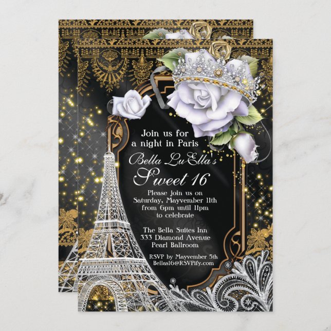Paris Bling et Diamonds Invitation de fête d'anniv (Devant / Derrière)