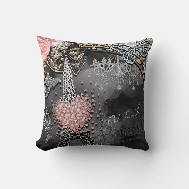 Paris Bling Glamour Sparkle France Girly Trendy Throw Pillow (Front)