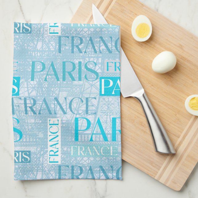 Paris Blue Birthday Party Bridal Shower Kitchen Towel (Quarter Fold)