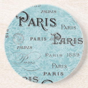 Paris   Blue Damask Coaster