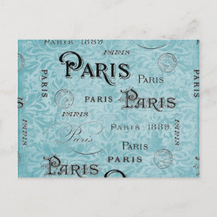 Paris   Blue Damask Postcard