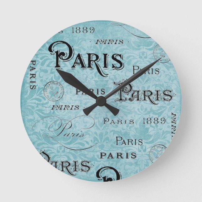 Paris | Blue Damask Round Clock (Front)