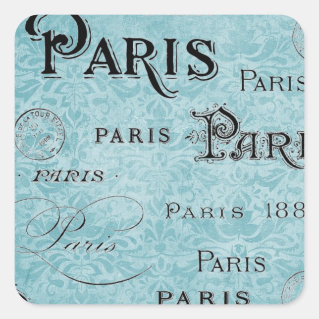 Paris | Blue Damask Square Sticker (Front)
