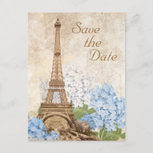 Paris Blue Hydrangea Vintage Save the Date Card