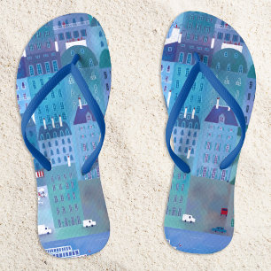 Paris Blues Cityscape Painting France Flip Flops