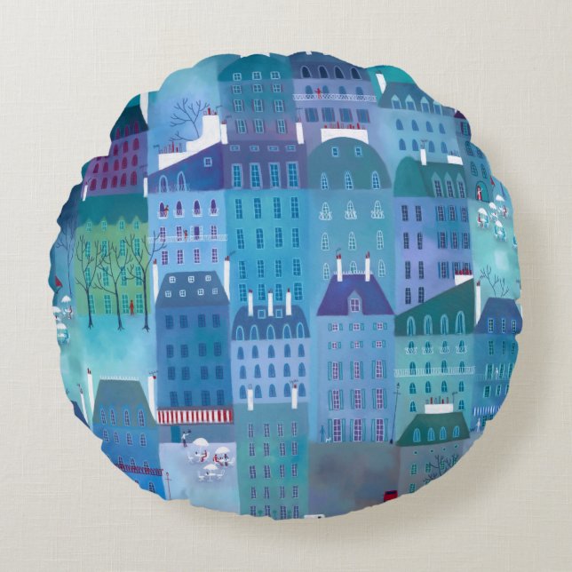Paris Blues Round Pillow (Front)