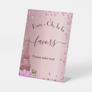 Paris blush pink eiffel tower party favours pedestal sign