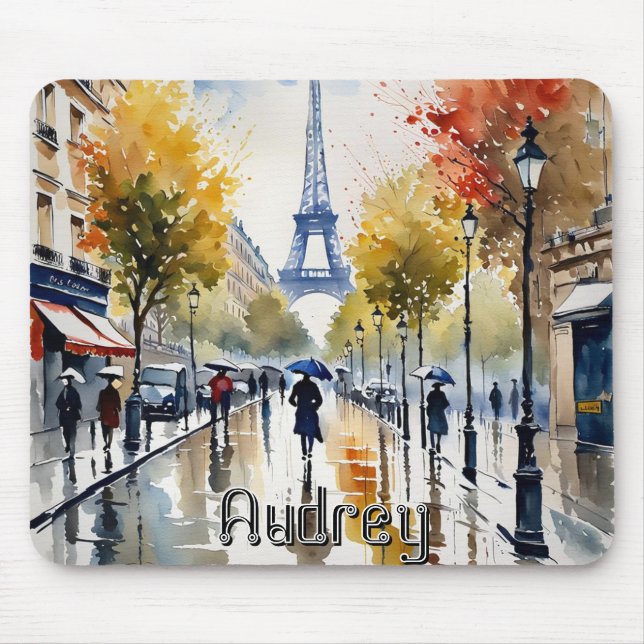 Paris Blvd Eiffel Tower Personalized Mouse Pad (Front)