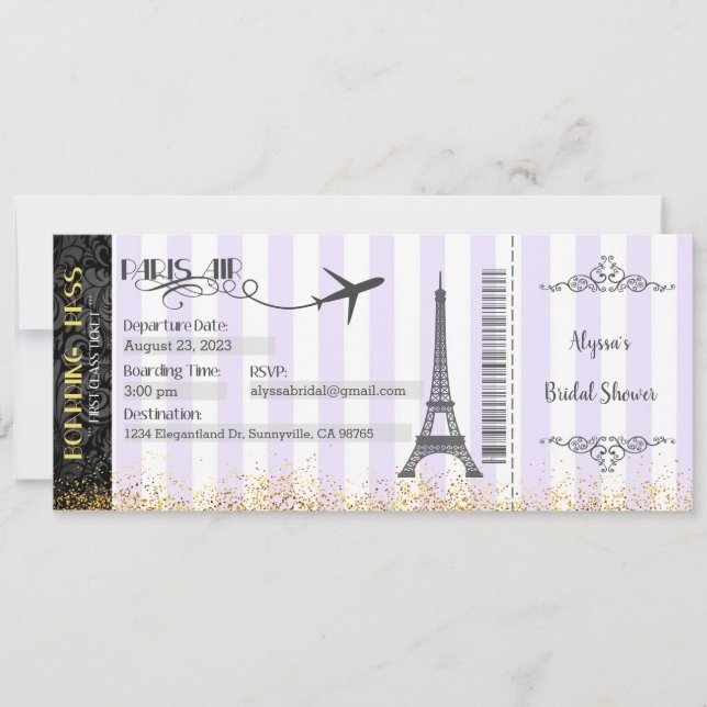 Paris Boarding Pass Invitation, Paris Invitation (Devant)