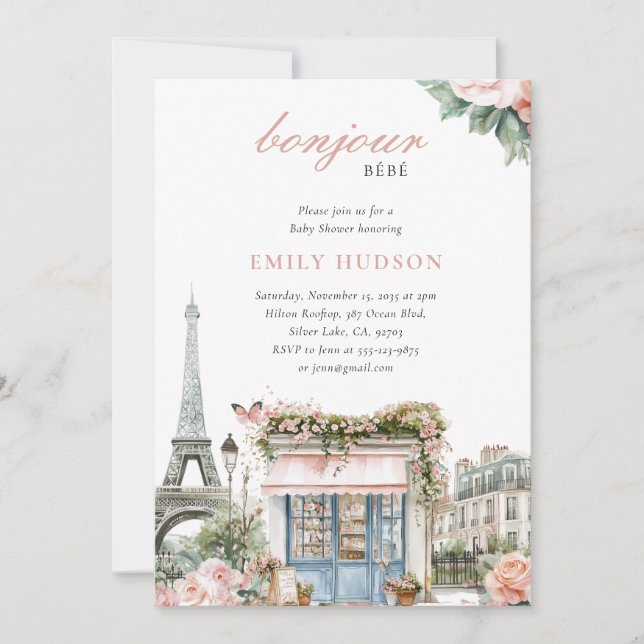 Paris Bonjour Bebe Baby shower Invitation (Devant)