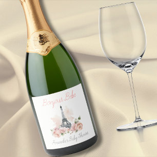 Paris Bonjour Bebe Parisian Floral Baby Shower Sparkling Wine Label