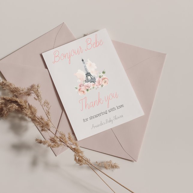 Paris Bonjour Bebe Parisian Floral Baby Shower Thank You Card (Creator Uploaded)