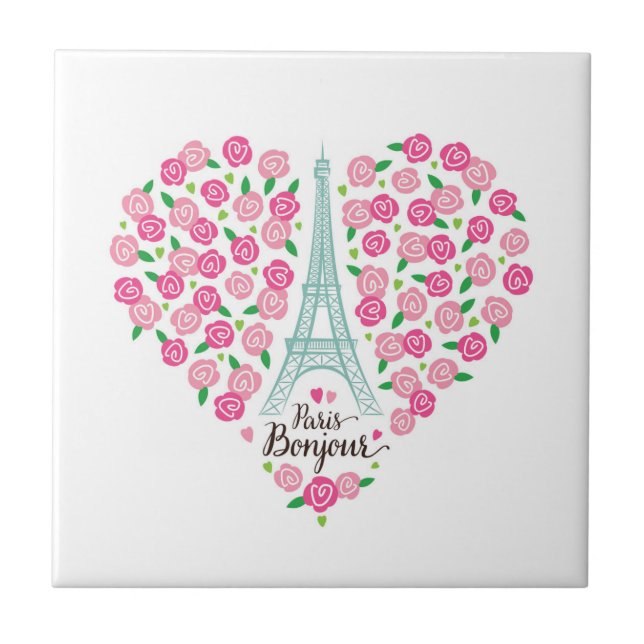 Paris Bonjour | Floral Heart Tile (Front)