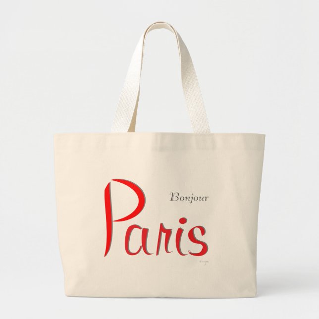 PARIS Bonjour (Hello) Large Tote Bag (Front)