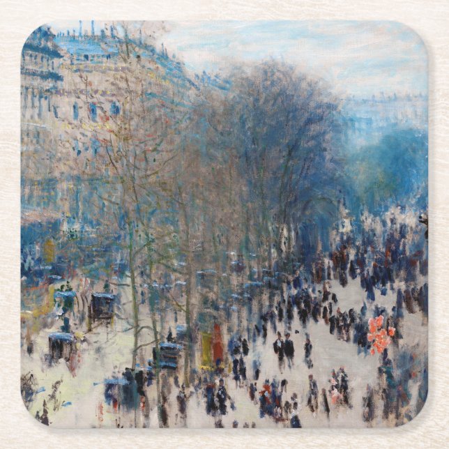 Paris Boulevard, Claude Monet Square Paper Coaster (Front)