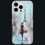 Paris Bound Woman  iPhone 16 Pro Max Case<br><div class="desc">Dramatic painting of the dream of going to Paris. The broad brushstrokes add the drama to this painting of a woman in black carrying a red bag and walking toward the Eiffel Tower. Add your name in a graceful script typeface for a lovely case!</div>