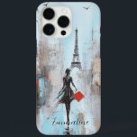 Paris Bound Woman  iPhone 16 Pro Max Case<br><div class="desc">Dramatic painting of the dream of going to Paris. The broad brushstrokes add the drama to this painting of a woman in black carrying a red bag and walking toward the Eiffel Tower. Add your name in a graceful script typeface for a lovely case!</div>