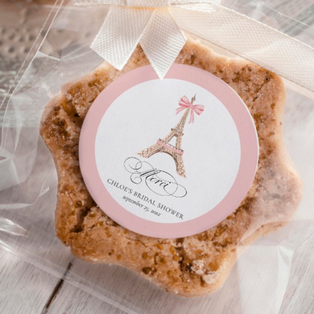 Paris Bow Eiffel Tower  Merci Thanks BRIDAL SHOWER Classic Round Sticker (Creator Uploaded)
