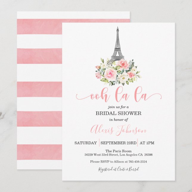 Paris Bridal Shower Invitation - Ooh La La (Front/Back)