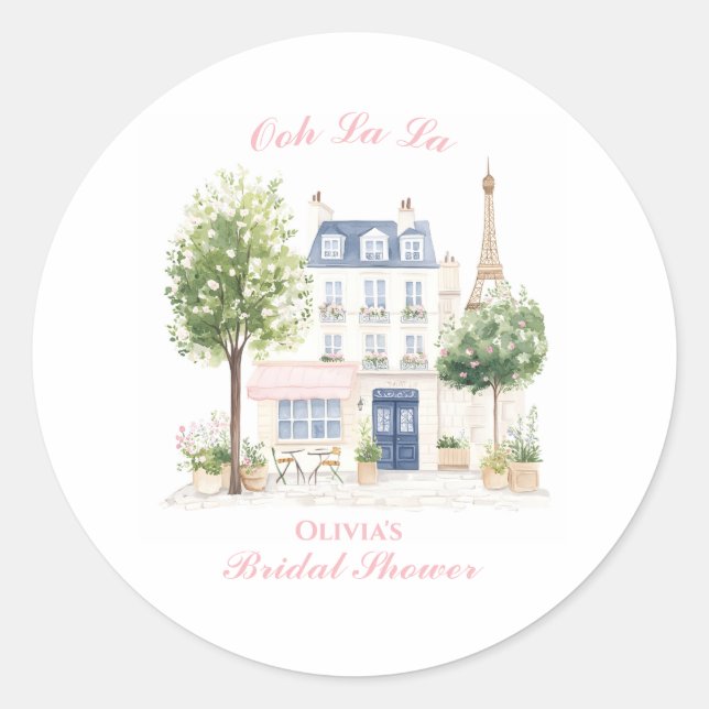 Paris Bridal Shower Parisian Cafe Classic Round Sticker (Front)
