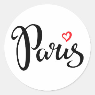 Paris Brush Lettering With Heart Classic Round Sticker
