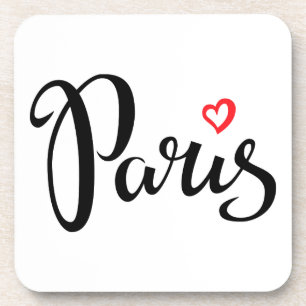 Paris Brush Lettering With Heart Coaster