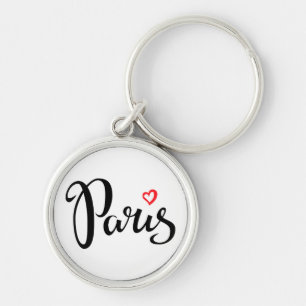 Paris Brush Lettering With Heart Keychain