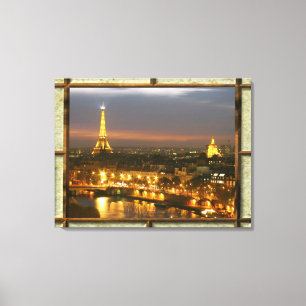 Paris by Night In Rustic Frame Canvas Print