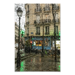 Paris Cafe and Lamp in the Rain - Photo Print