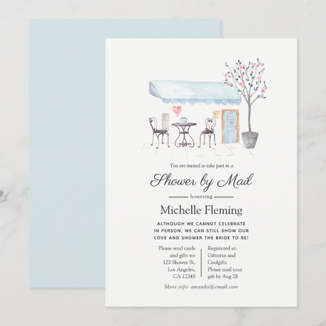 Paris Cafe Baby or Bridal Shower by Mail Invitation (Front/Back)