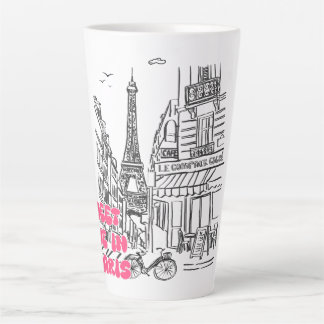 Paris Café–Meet Me in Paris in Pink & Eiffel Tower Latte Mug