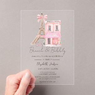 Paris Cafe Pink Striped Brunch and Bubbly Acrylic Invitations