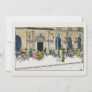 Paris Cafe Postcard Linen Note Card Stationary 5x7