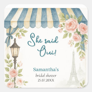 Paris Cafe She Said Oui Bridal Shower Square Sticker