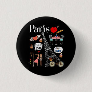 Paris Cafe Souvernir Fantasy Country Eiffel Tower  1 Inch Round Button