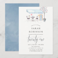 Paris Cafe Watercolor 21st Birthday Party Invite