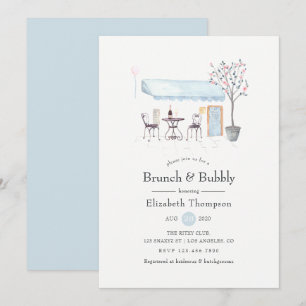Paris Cafe Watercolor Brunch and Bubbly Invitation