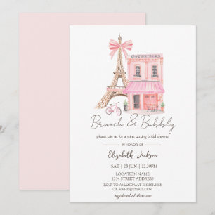 Paris Cafe Watercolor Pink Brunch and Bubbly Invitation