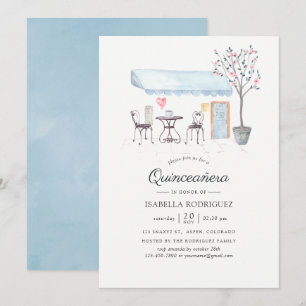 Paris Cafe Watercolor Quinceañera Invitation