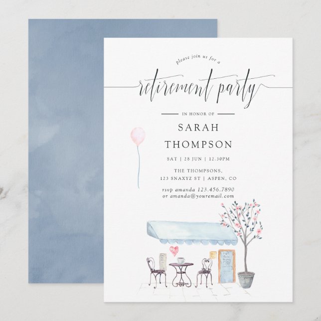 Paris Cafe Watercolor Retirement Party Invitation (Front/Back)