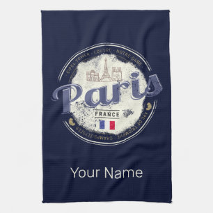 Paris Capital France Eiffel Tower Vintage Souvenir Kitchen Towel