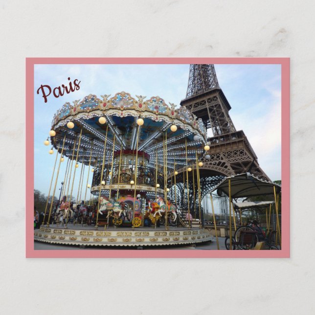 Paris Carousel (& Eiffel Tower) with text Postcard (Front)