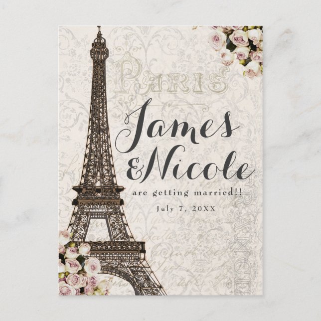 Paris Chic Elegant Eiffel Tower Save the Date Announcement Postcard (Front)